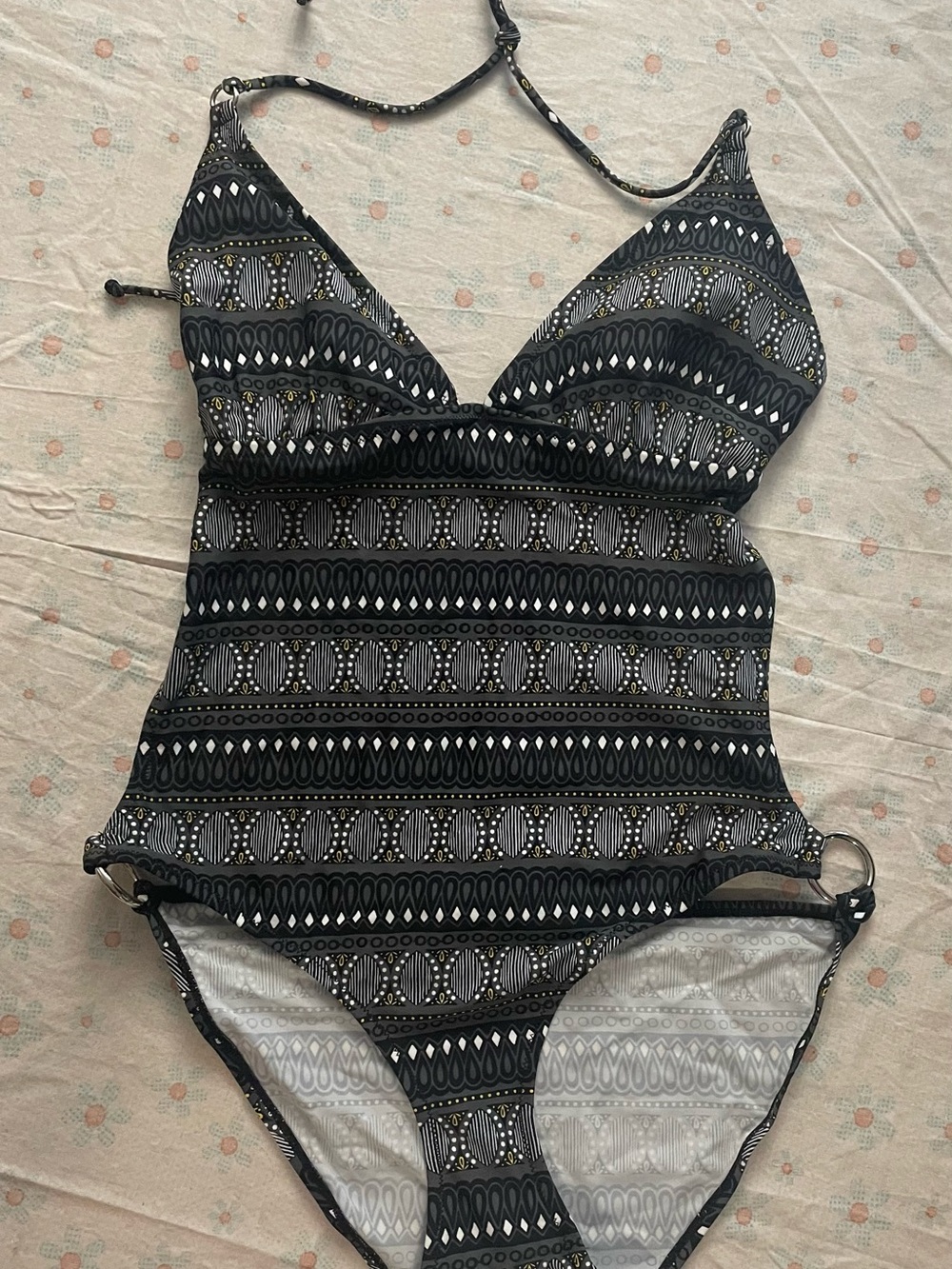 Black Patterned One-Piece Swimsuit for Women